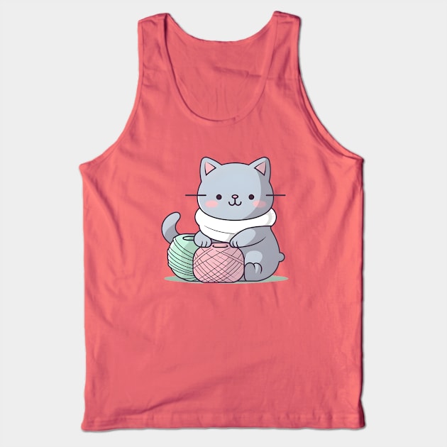 Gray Knitter Kitten Tank Top by Serene Simplicity